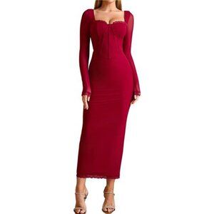 Dress Corset Long Sleeve Formal Red